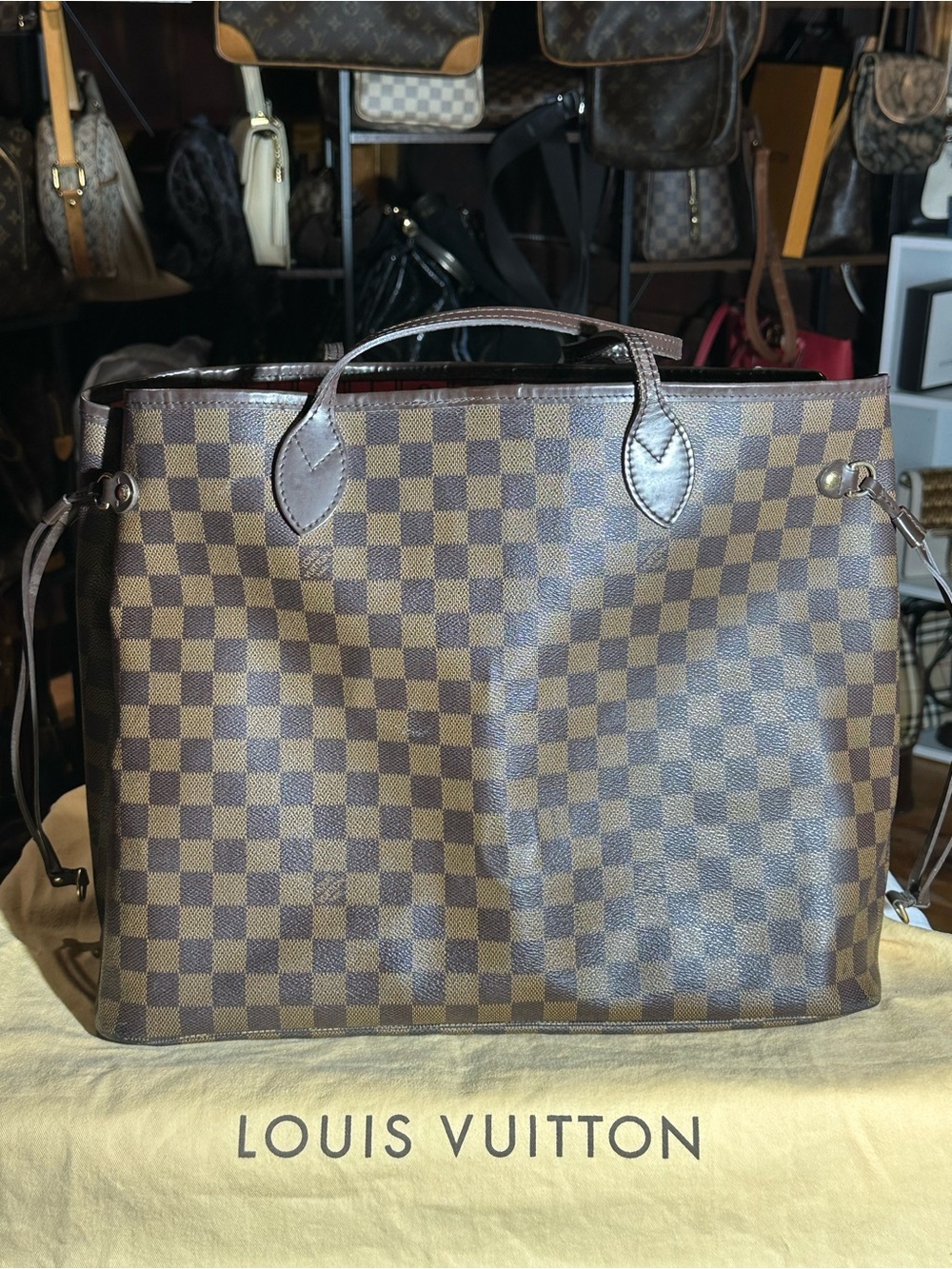 Louis Vuitton Damier Ebene Neverful GM Canvas Large Tote - Brown